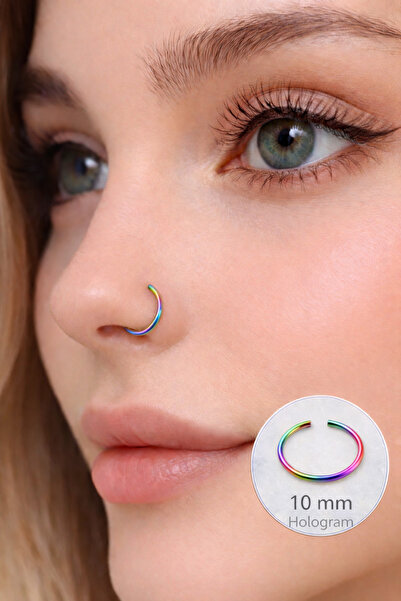 Sacce Scarves&Accessories Hologram Renkli 10 mm Çelik Halka Hızma Burun Pierc...