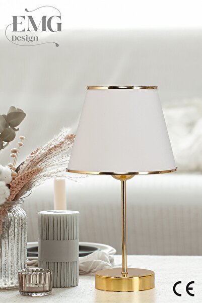 Emg DesiGn Kumaş Galaksi Modern Pasta Tekli Ve 2 Li Gold Abajur Seti