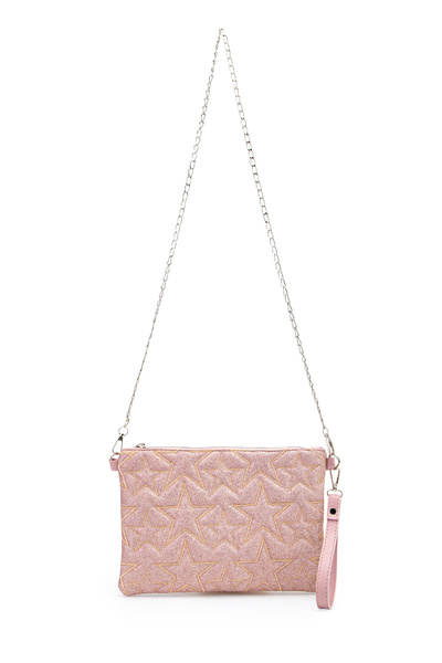 minebag Dikişli Clutch Star Kadın Yıldız Çanta Simli Pudra