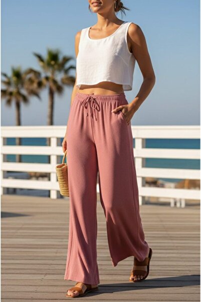 Intisimo Pantaloni de vară, largi, largi, cu buzunare, roz pudrat - 2XL