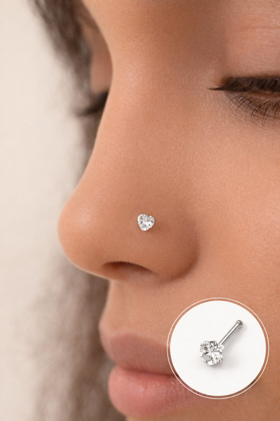 Sacce Scarves&Accessories 316 L Çelik 3 mm Kalp Tektaş Hızma Burun Piercingi ...