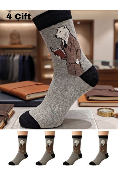 CLEWEAR Colorful Cotton Socks with Bear Pattern