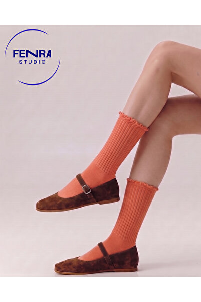 FENRA STUDIO Γυναικείες βαμβακερές κάλτσες Derby Salmon Frilly χωρίς ραφές στ...