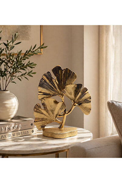 AKUA TAHTA Gold Renk Polyester Ginkgo Yaprağı Dekoratif Obje - Modern Masa Üs...