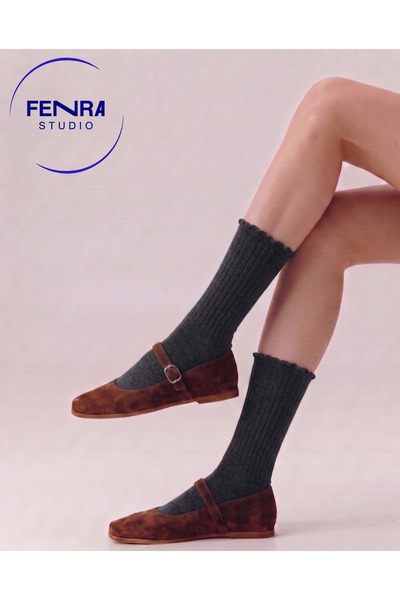 FENRA STUDIO Γυναικείες κάλτσες ντέρμπι χωρίς ραφές, ανθρακί, με βολάν, βαμβα...