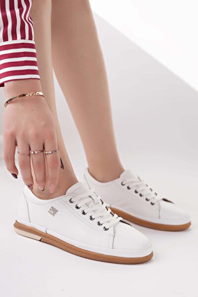 Nesil Shoes Γυναικεία παπούτσια Modessa 160 White Lace-up από γνήσιο μαλακό δ...