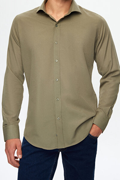 D'S Damat Ds Damat Slim Fit Khaki Classic Tie Tie Μακρύ μανίκι Εύκολο σιδέρωμ...