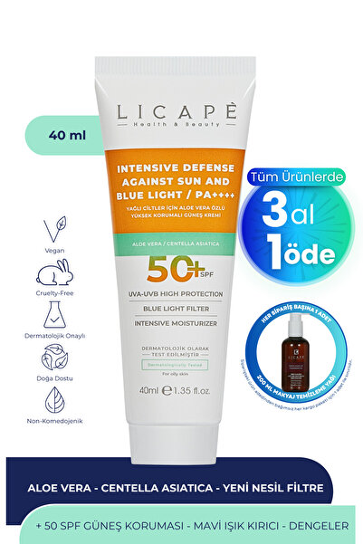Licape Yağlı Ciltler İçin Aloe Vera Özlü Yüksek Korumalı +50 Faktör Güneş Kre...