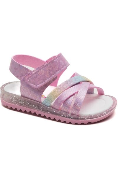 Kid's World Κορίτσια σανδάλια με Glittery Pink Ολόγραμμα Σόλες