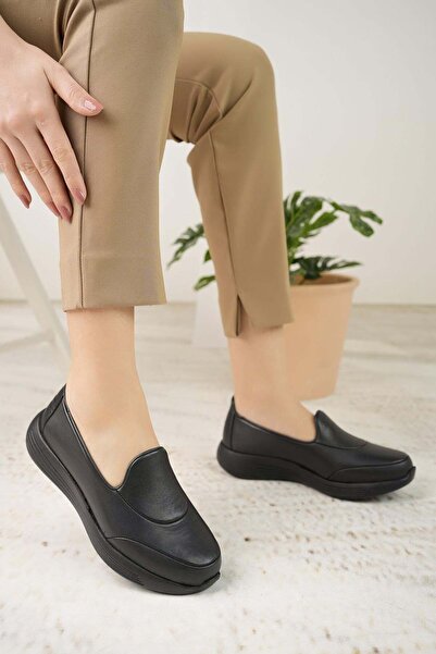 FOREX 1000 Μαύρα Γνήσιο Δέρμα Eva Sole Ανατομικά Γυναικεία Παπούτσια