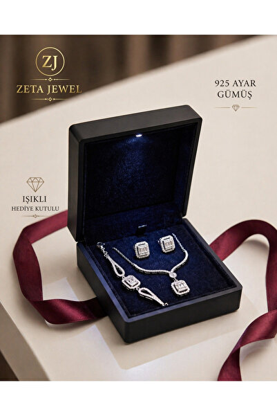 Zeta Jewel 925 Ayar Gümüş Çoklu Baget Taşlı Üçlü Set (Kolye Küpe Bileklik) Iş...