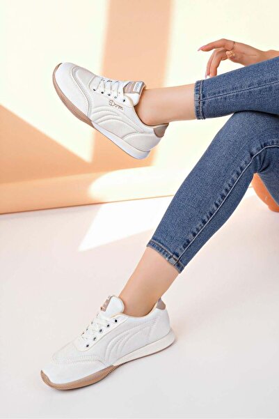 Nesil Shoes Γυναικεία αθλητικά παπούτσια Dvm 5600 White Brown Memory Foam