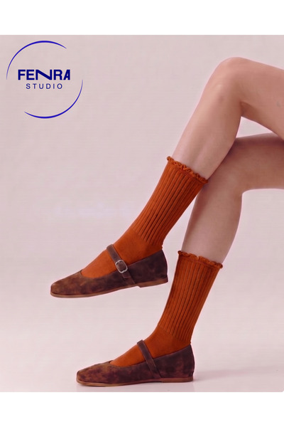 FENRA STUDIO Γυναικείες κάλτσες ντέρμπι χωρίς ραφές, πορτοκαλί, βαμβακερές με...