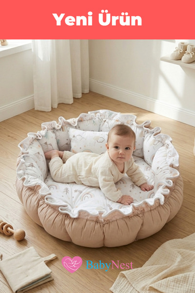Babynest Yuvarlak Yatak/oyun Minderi Ve Yastığı Kahve Pike Gökkuşağı