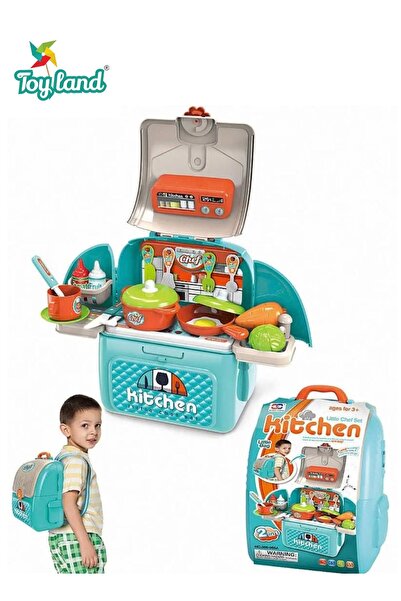 TOY LAND حقيبة ظهر للأطفال 2 في 1 مع مجموعة أدوات مطبخ محمولة تحتوي على 28 قط...