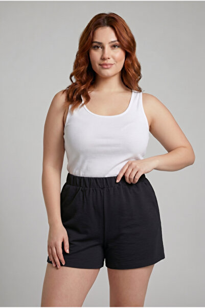 SUHIS Γυναικείο μαύρο καλοκαιρινό σορτς από ύφασμα Aerobin με άνετη εφαρμογή