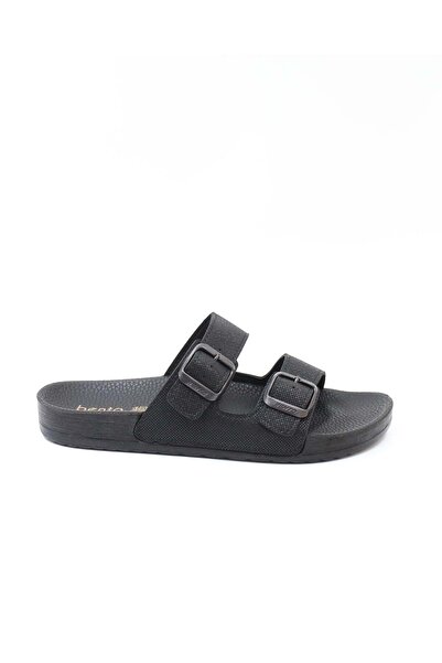 BENTO 43001 Μαύρες Παντόφλες Unisex Ανατομικές Διπλές Πόρπες