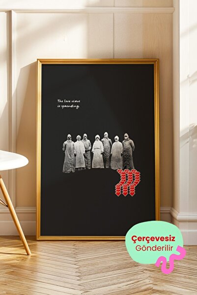 ArtDropsco Siyah Zeminli Aşk Sözleri Tablo Kolaj Poster Modern Duvar Dekoru Ç...