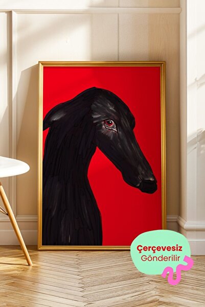 ArtDropsco Siyah Köpek Portre Tablo Poster Kırmızı Zemin Modern Duvar Dekoru ...