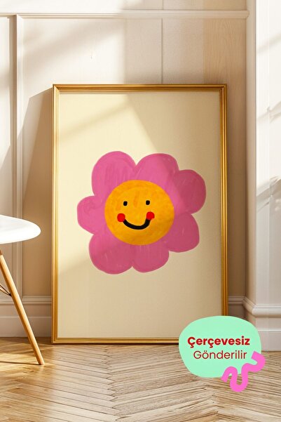 ArtDropsco Gülümseyen Çiçek Tablo Minimal Flower Poster Pop Art Duvar Dekoru ...