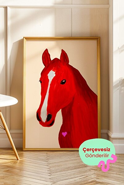 ArtDropsco Kırmızı At Tablosu Modern Hayvan Figürlü Poster Duvar Dekoru Çerçe...