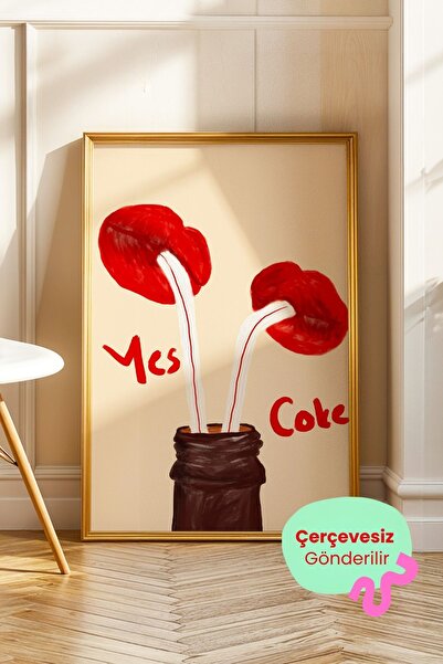 ArtDropsco Kırmızı Dudak Figürlü Modern Sanat Posteri Dekoratif Duvar Tablosu...