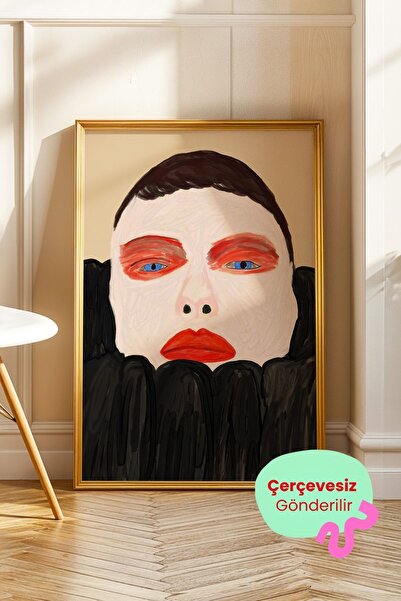 ArtDropsco Modern Kadın Portre Tablosu Minimal Yüz İllüstrasyon Dekoratif Duv...