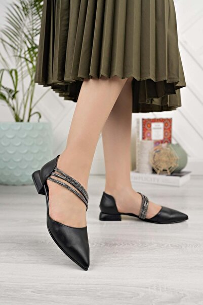 Nesil Shoes Desca 557 crne ženske cipele sa otvorenim bokom Sa kamenim detaljima