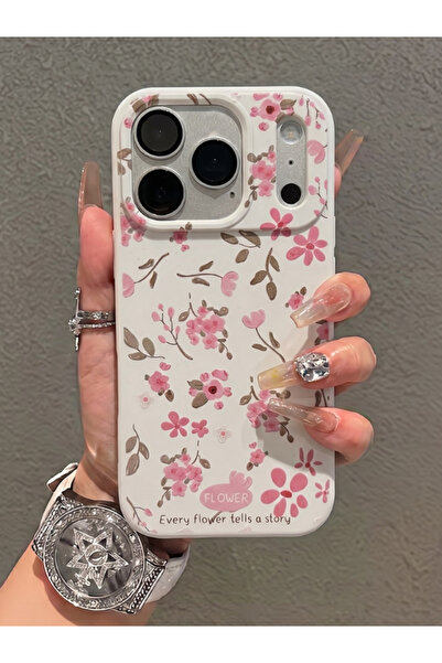 KVK PRİVACY iPhone 17 Pro Uyumlu Beyaz Çiçek Desenli Lansman Liquid Silikon Y...