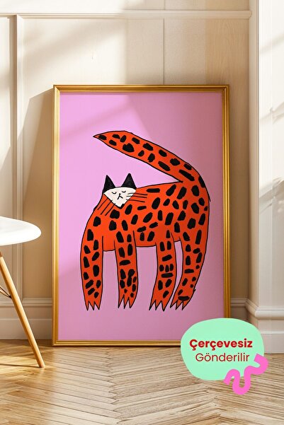 ArtDropsco Leopar Desenli Kedi Figürlü Modern Poster Duvar Dekoru