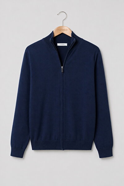 hateko Ανδρική ζακέτα από 100% βαμβάκι με φερμουάρ σε όλο το μήκος – Μπλε ναυ...