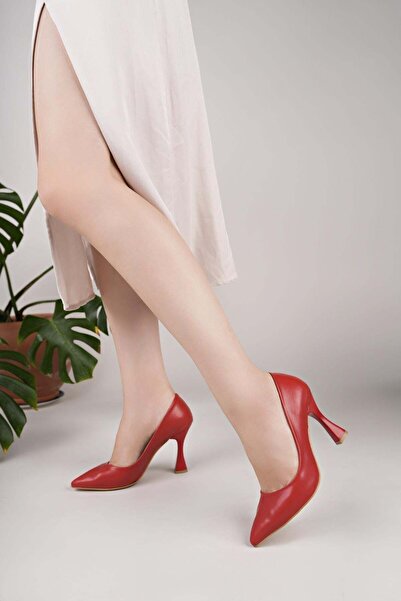 Nesil Shoes Γυναικείο στιλέτο Özma 499 με κόκκινο τακούνι
