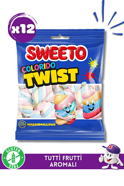 SWEETO Twist Burgu Şekilli Renkli Marshmallow Yumuşak Şeker - 12'li Avantaj P...
