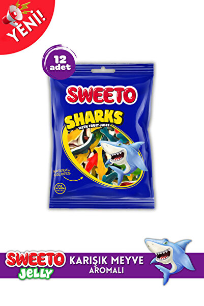 SWEETO Jelly Sharks Köpekbalığı Şekilli Meyveli Jelibon Yumuşak Şeker - 12'li...