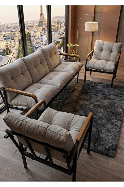 Madame Home Gri Balkon, Bahçe, Cafe - Metal Kanepe Koltuk Takımı - 3+1+1