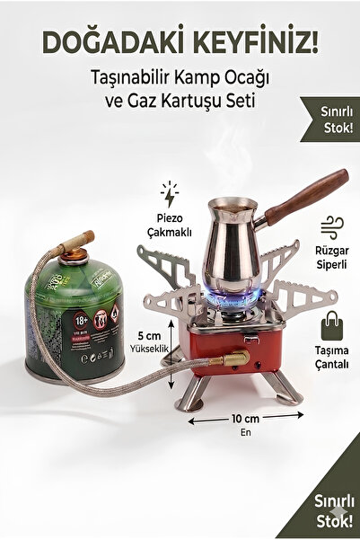 FİSHCOİN Mini Tekli Portatif Ocak Çakmaklı + 1 Adet 230Gr Kartuş Tüp