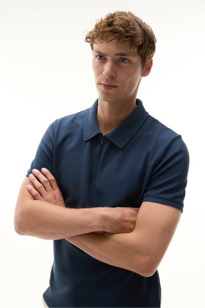Mudo Erkek Lacivert Fermuarlı Polo Yaka T-Shirt
