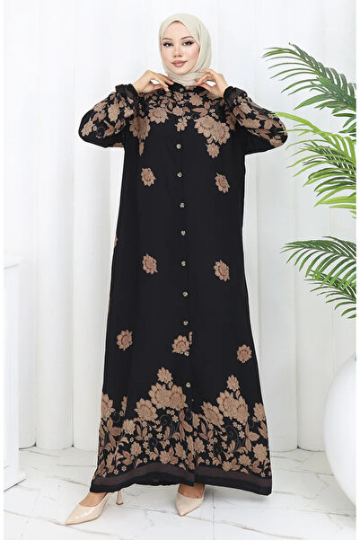 sefamerve Φόρεμα με κουμπιά βισκόζης 2096-04 Μαύρο