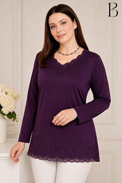 BURSPA Μπλούζα με χτενισμένη βαμβακερή μητρική μπλούζα με χαλαρή κοπή με λαιμ...