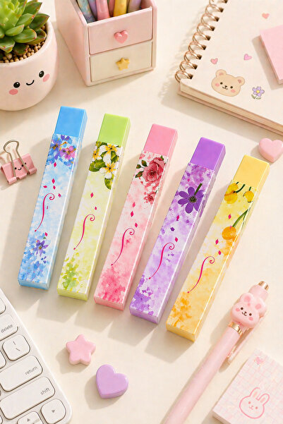 NaSaDAN Flowers Pastel Uzun Silgi 1 Adet Renkli Yumuşak Kırtasiye Silgisi