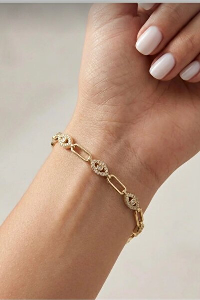 İNİTİUM Vip Series Eye Detailed Zircon Stone Gold Bracelet