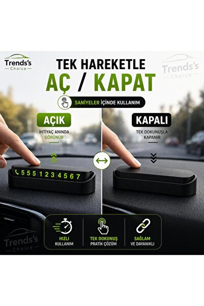 trends's choice Araç Içi Park Telefon Numarası Fosforlu Numaratör Oto Cam Kartı