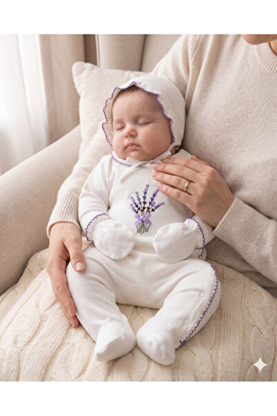 LennaBaby Newborn Baby Girl Hospital Release Set of Cotton Lavender Embroider...