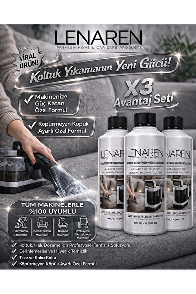 Lenaren Washrite Halı Ve Koltuk Yıkama Makinesi Şampuanı 500 ml x3 Avantaj Paket