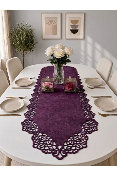 Ergüven Home Διαδρομέας τραπεζιού από ύφασμα σουέντ σε χρώμα δαμασκηνί 40x140...