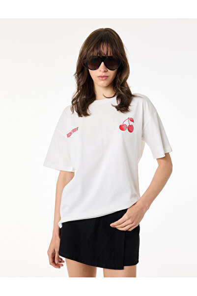 Koton Βαμβακερό άνετο μπλουζάκι με κοντό μανίκι και στάμπα Cherry