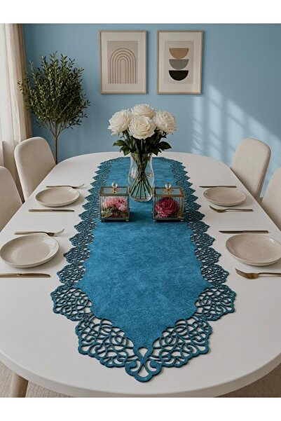 Ergüven Home Blue Suede Fabric Runner 40x140 cm Μήκος Τραπεζιού - Μοντέρνο Σχ...