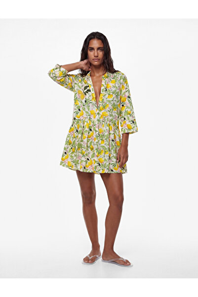 Koton Φόρεμα παραλίας με βαμβακερές χάντρες και λουλουδάτο λεμόνι