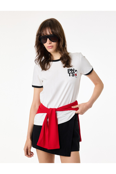 Koton Μπλουζάκι με κοντό μανίκι και λαιμόκοψη ποδηλάτου από βαμβάκι με στάμπα...