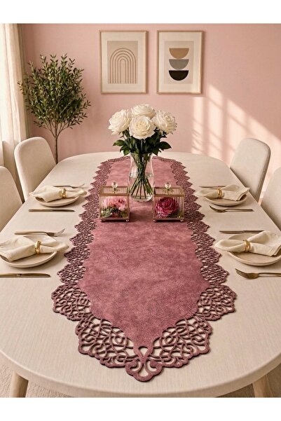 Ergüven Home Pink Suede Fabric Runner 40x140 cm Μήκος Τραπεζιού - Μοντέρνο Σχ...